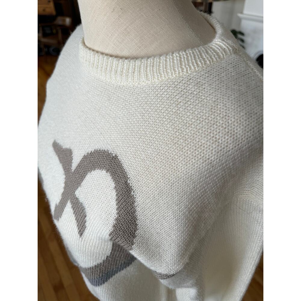 Vintage Sweater, 80s Abstract Koret, Tan Gray Print, Neutral Wool Blend, Women L - Picture 2 of 5